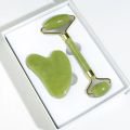 2Pcs/set Green Natural Stone Jade Massage Spa Roller + Gua Sha Board Scrapers Plate for Face Body Anti-aging Facial Massage Jade Roller Set Skin Care Tools.