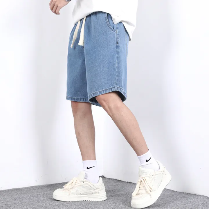 New%20Summer%20Thin%20Men's%20Denim%20Shorts%20Elastic%20Waist%20Drawstring%20Loose%20Straight%20Blue%20Casual%20Bermuda%20Jeans%20Short%20Male%20City%20Boy%20Y2K%20-%20Image%204