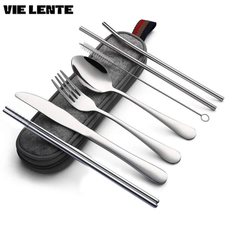 8Pcs/set%20Tableware%20Reusable%20Travel%20Cutlery%20Set%20Camp%20Utensils%20Set%20with%20Stainless%20Steel%20Spoon%20Fork%20Chopsticks%20Straw%20Portable%20Case%20-%20Image%202