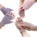 Women Lovely Winter Fingerless Thicken Warm Gloves-Girls Fashion Screen Fingerless Trendy woolen Gloves. 
