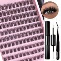 DIY Lash Extension Kit, Lash Clusters With Waterproof Strong Hold Lash Bond And Seal And Eyelash Tweezers Lash Cluster Kit. 
