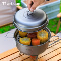 Tiartisan 2.1L/ 2.8L Titanium Camping Soup Pot Set Outdoor Lightweight Steamer with Steam Compartment Multi Functional Cookware. 