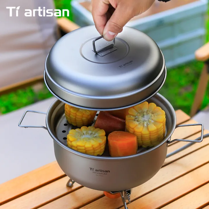 Tiartisan%202.1L/%202.8L%20Titanium%20Camping%20Soup%20Pot%20Set%20Outdoor%20Lightweight%20Steamer%20with%20Steam%20Compartment%20Multi%20Functional%20Cookware%20-%20Image%205