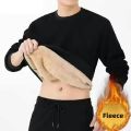 Winter Men Lamb Fleece Sweatshirt Solid Color Warm Round Neck Long Sleeve Men Thermal Underwear Top Velvet Thicken Top.