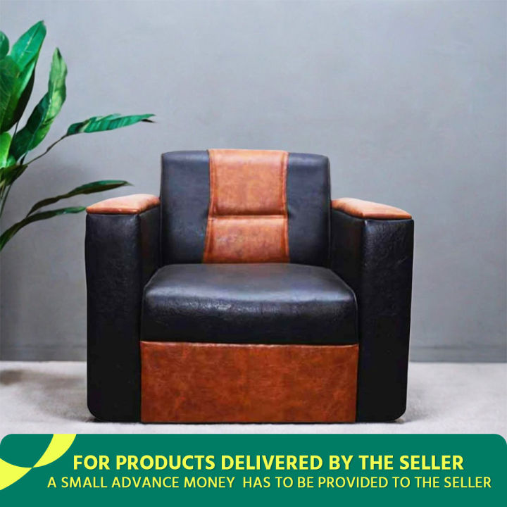 Wood and Foam Rexine Sofa - Black For Home and Office Use .