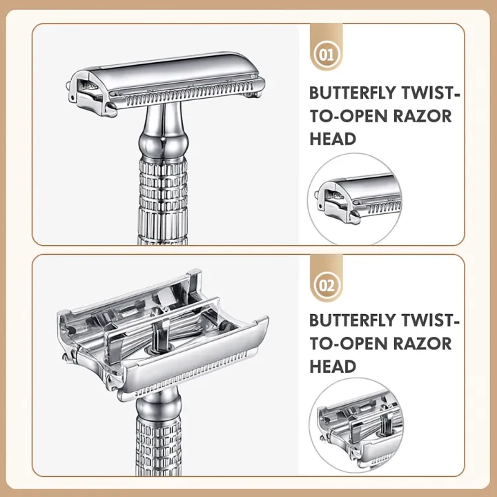 Double%20Edge%20Safety%20Razor%20Old-fashioned%20Metal%20Shaver%20Beard%20Barber%20Wet%20Shaving%20Twist%20Open%20for%20Men%20Women%20With%205%20Blades%20and%20Mirror%20-%20Image%203