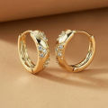 Chic Golden Color Hoop Earrings Female Exquisite Shiny Cubic Zirconia Ear Accessories Low-key Daily Wearable Party Jewelry. 