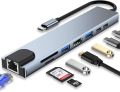 USB C Hub, ESTONE 8-in-1 Type C Hub with Ethernet, 4K USB C to HDMI, 2 USB 3.0, 87W PD, Type-C Data Port, SD/TF Cards Reader, Docking Station for MacBook Pro Air XPS and Other USB-C.