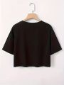 Letter Graphic Casual Crop Short Sleeve T-shirt Round Neck Running Sports Tee Women's Activewear.