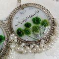 Jhumka earrings for 14th august | Unique jhumka earrings for girls| Resin jhumka earrings with Urdu text and real flowers|14th august special drop earrings. 