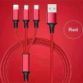 Multi-function Charging Cable 1.2M Charging Cable Nylon Braided Fast Charging Universal 3-in-1 Charging Cable Adapter For IP/Type-C/Micro-USB Ports, Compatible With Mobile Phones, Tablets. 