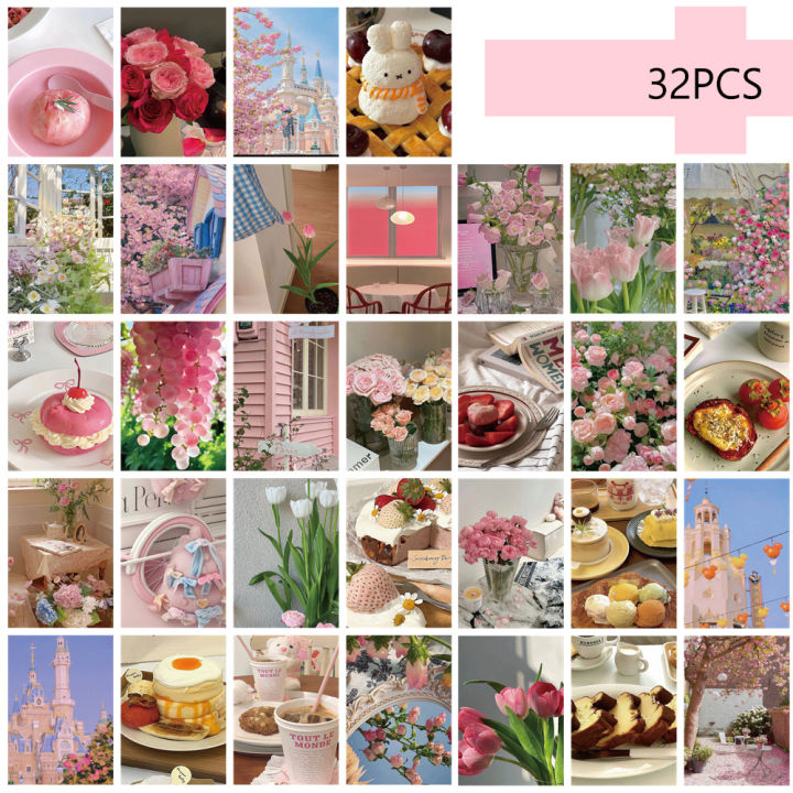 32pcs, bright pink girly postcards, room decoration stickers, brochure material, souvenirs, collectibles and mailing