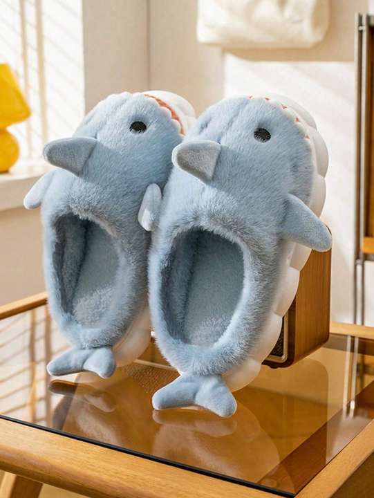 Men's%20Home%20Slippers%20Autumn%20and%20Winter%20New%20Interesting%20Cartoon%20Shark%20Plaid%20Cotton%20Slippers%20-%20Image%203