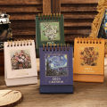1 pc 2025 Vintage Mini Bronzing Painting Desk Calendar Tabletop Flip Monthly Calendar Student Notepad Schedule Planner Calendar. 