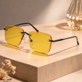 1pc Rimless Square Sunglasses for Unisex Metal Frame with Tinted Lenses Sun Shades for Driving Street Summer Outdoor Activities. 