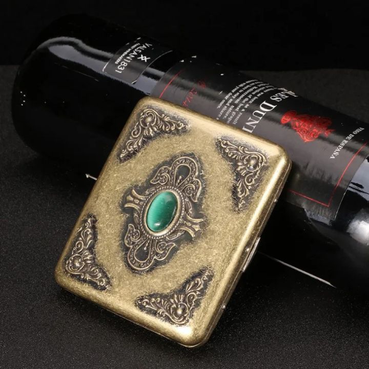 Vintage Relief jade Capacity 20pcs Cigarette Storage Case Pocket Metal