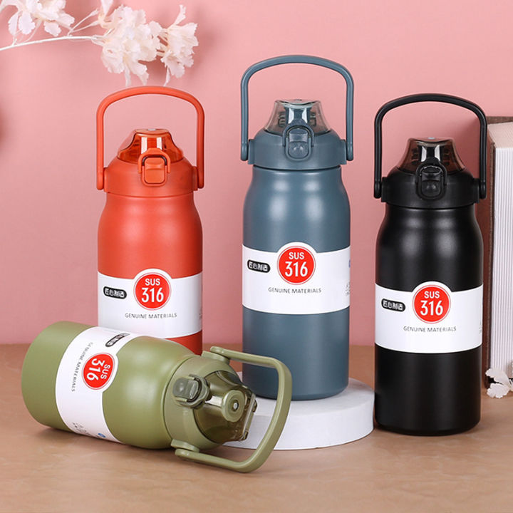 Insulated 1000ML, 1200ml and 1300ml Water Bottle with Straw for Adults, 32 oz and 316 Large Thermal Vacuum Cups for Hot and Cold Drinks, BPA Free Stainless Steel Thermoses Leak-proof Flask for Men and Women Sports