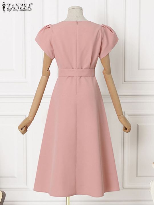ZANZEA%20Elegant%20Summer%20Short%20Sleeve%20Dress%20Women%20Fashion%20OL%20Work%20Sundress%20Robe%20Femme%20Casual%20Solid%20A%20Line%20Vestido%20Kaftan%20Sarafans%20-%20Image%206