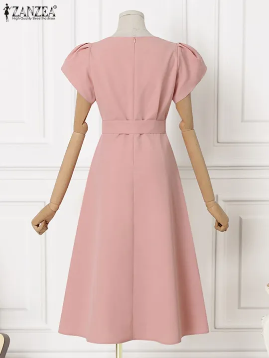 ZANZEA%20Elegant%20Summer%20Short%20Sleeve%20Dress%20Women%20Fashion%20OL%20Work%20Sundress%20Robe%20Femme%20Casual%20Solid%20A%20Line%20Vestido%20Kaftan%20Sarafans%20-%20Image%206