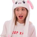 rabbit women's hat plush moving ears hat with earflaps movable ear. 