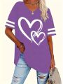 Plus Size Women Casual T-shirt Love Print V-Neck Short-Sleeved Top For Valentine's Day Gifts.