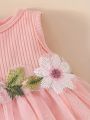 Little Princess Summer Flower net gauze dress, bow hairset, small cardigan coat three-piece set. 