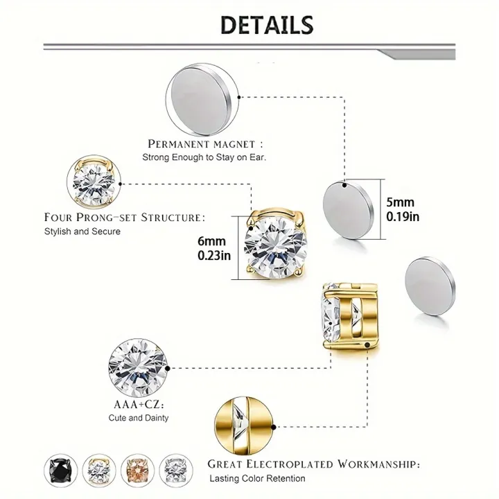 Classy%2018K%20Gold%20Plated%20Stainless%20Steel%20Magnetic%20Stud%20Earrings%20for%20Men%20with%20Sparkling%20Cubic%20Zirconia%20-%20Hypoallergenic%20and%20Trendy%20-%20Image%203