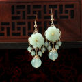 New Fashion Green Jade Marrow Flowers Tassel Drop Earrings for Women Ethnic Style Stud Earring Pretty Jewelry Gifts.