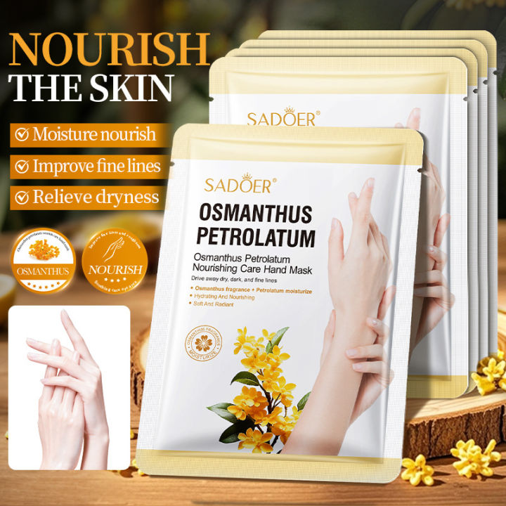 5 Pairs SADOER Osmanthus Hand Mask Moisturizing Anit-aging Anti Wrinkles Exfoliating Hand Gloves Hands Exfoliator