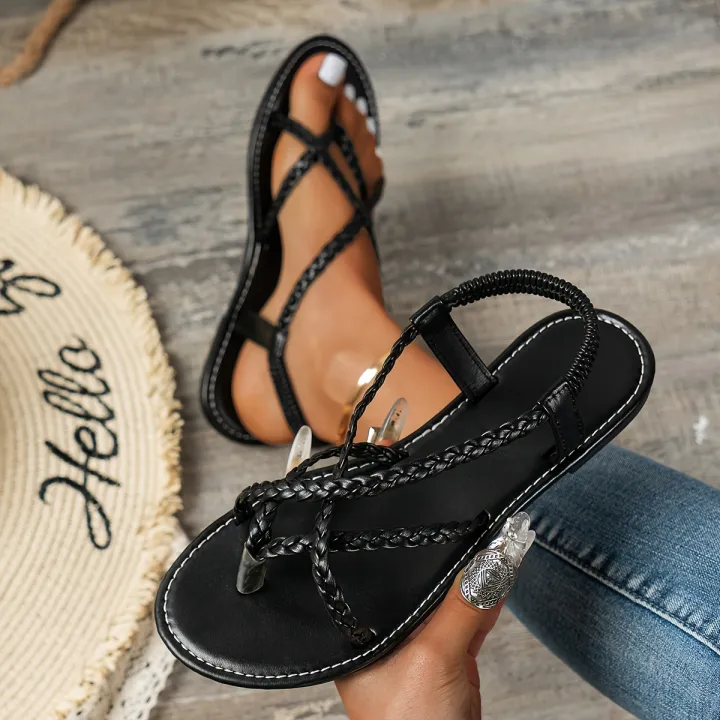 Women's%20Braided%20Flat%20Sandals%20Casual%20Clip%20Toe%20Summer%20Shoes%20Lightweight%20Elastic%20Band%20Sandals%20Gold%20Silver%20Footwear%20-%20Image%203