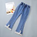 Korean version of new girl denim jeans spring and autumn casual denim trousers fashion children loose wide-leg flared pants 3-12. 