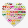 72/Pieces which is 36/Pairs of Studs, Furit, Animal and Flowers Earrings with heart shape Box Colourful and Random Studs earrings set 20% Discount for limited time only best for girls  birthday gift. 