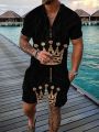 Men's Tracksuit Set Summer Luxury Pattern 3D Print Casual Zipper Polo Shirt Suit Shorts 2 Pcs Fashion Streetwear Man Clothing.