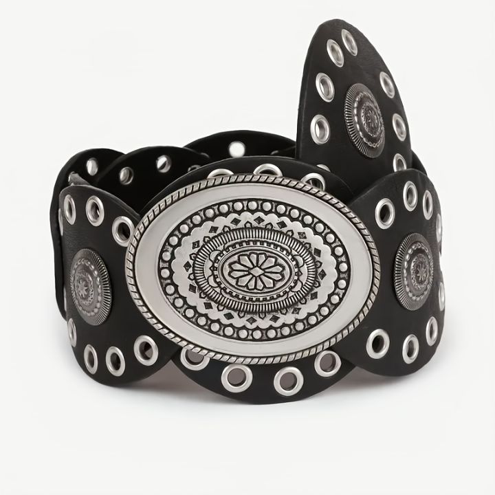 1pc%20Vintage%20Style%20Women'S%20Faux%20PU%20Belt%20with%20Oval%20Rivet%20Buckle%20Waistband%20Vintage%20Personalized%20Belts%20-%20Image%205