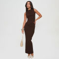 Summer New Pure Color round Neck Unisex High Waist Long Dress Slimming Set High Waist Long Skirt Top And Bottom Ensemble. 