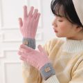Korean style warm for woman touch screen winter knitted plus velvet thickened student cycling windproof and cold-proof fashionable gloves.