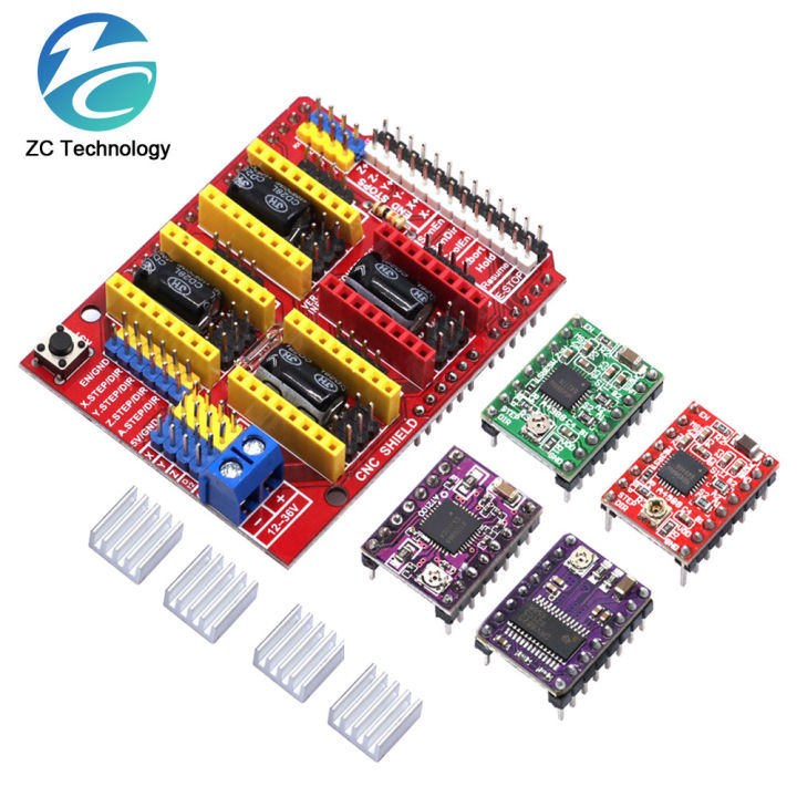 CNC Shield V3 Engraving Machine / 3D Printer / + 4pcs A4988 DRV8825 AT2100 Stepper Motor Driver Expansion Board for Arduino UNO
