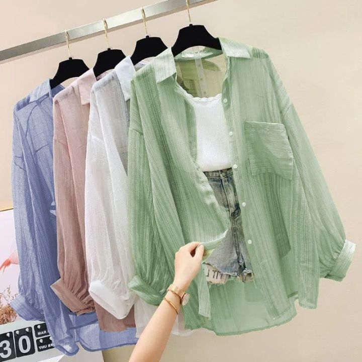 Summer%20Sunscreen%20Shirt%20Elegant%20Perspective%20Thin%20Chiffon%20Blouse%20Korean%20Harajuku%20See%20Through%20Loose%20Top%20Casual%20Women's%20Cardigan%20-%20Image%202
