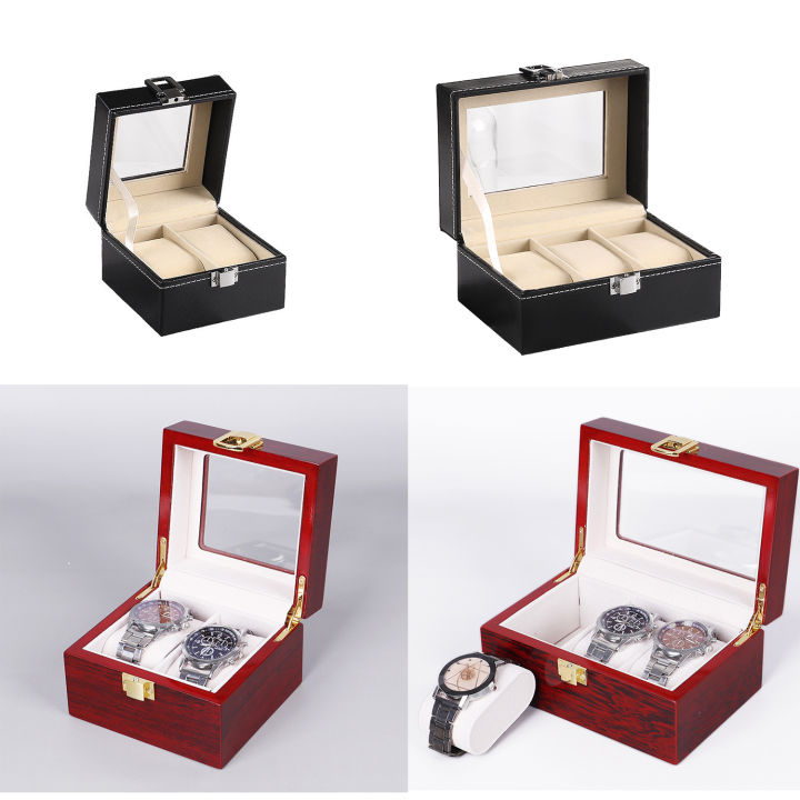 WellZone 2/3 Slots  Promotion Red Wooden/PU Watch Box  With Pillow Leather Wristwatch Display Case Organizer For Holiday 
