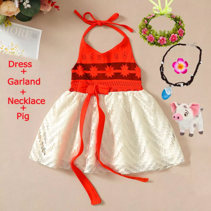 1-6 Yrs Little Moana Halter Sundress Baby Vaian Younger Sister Ocean Voyager Kid Summer Beach Hawaii Style Princess Casual Frock