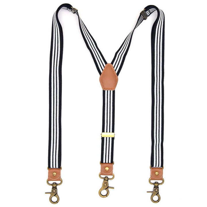 Striped Suspenders with Swivel Hooks Suspender Y Back 3 Clips Adjustable Elastic Trouser Braces Belts Loops for Men Women