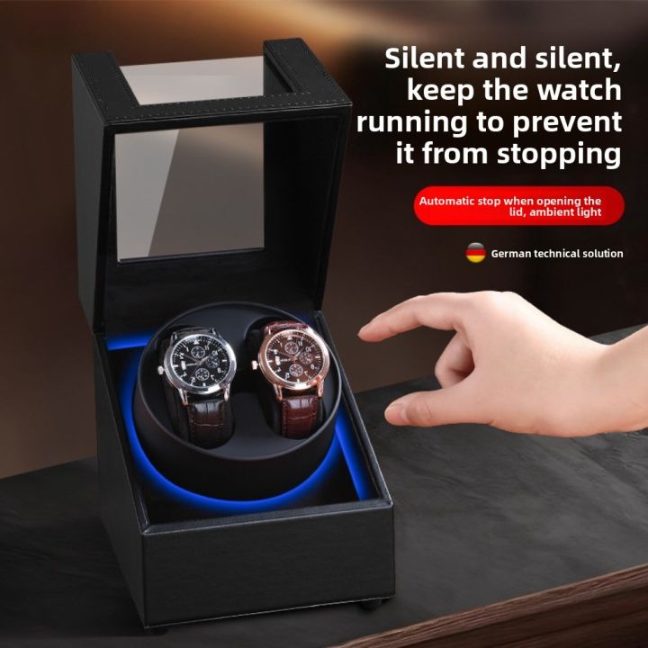 Double Watch Winder for Automatic Watches Automatic Watch Winder Leather Box 2 Slots Watch Winder for Men with Quiet Motor