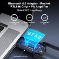 Electop USB Dual-antenna Bluetooth 6.0 Adapter Plug And Play 200M Transmitter for PC Mouse Speakers Audio Bluetooth EDR BLE.