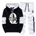 King Queen Printing Mens Womens Tracksuit Hot Sales Casual Hooded Sweatshirts Sweatpants 2 Pcs Set Home Street Couple's Clothing. 