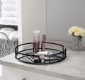 Home Details Modern Round Design Matte Black Mirrored Vanity Tray for Dresser, Perfume, Desk, Cosmetic & Jewelry Organizer,. 