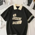 Women's POLO shirt, fashionable and trendy English letter print for spring and summer，Easter, suitable for casual sports wear. 