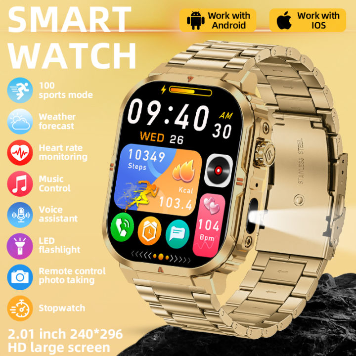 LIGE Men Smart Watch New Bluetooth Call 2.01'' Large Screen Flashlight Watches Waterproof Outdoor Sport Fitness Smartwatch Women