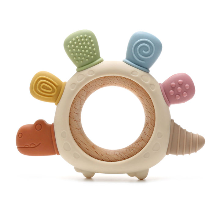 2025 new cartoon Silicone Teether,Food Grade Teething Ring Sensory Toys for Toddlers,Silicone dinasour shape Soothing Toys