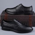 2023 New Spring Autumn Men's Lace-up Dress Shoes Leather Derby Shoes Comfortable Waterproof Formal Office Shoes Black.