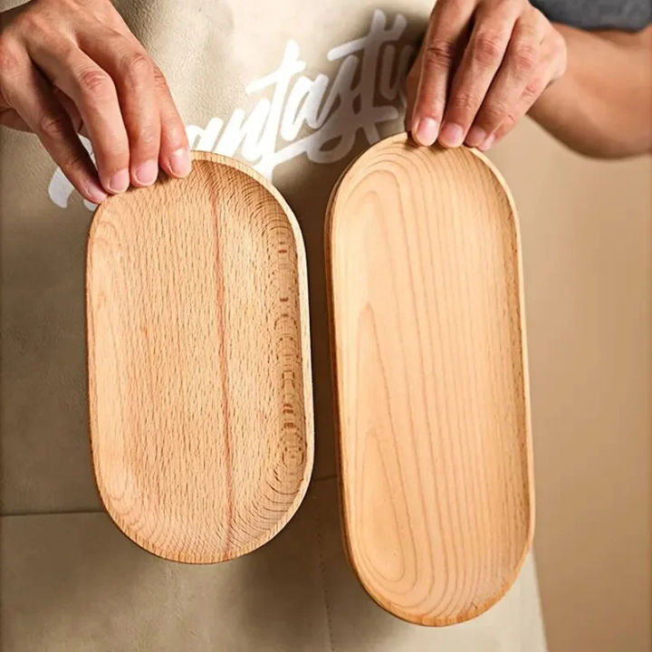 Japanese Beechwood Oval Tray Mini Plates 18cm Solid Wood Small Plates/Trays Children's Wooden Tableware Dinnerware